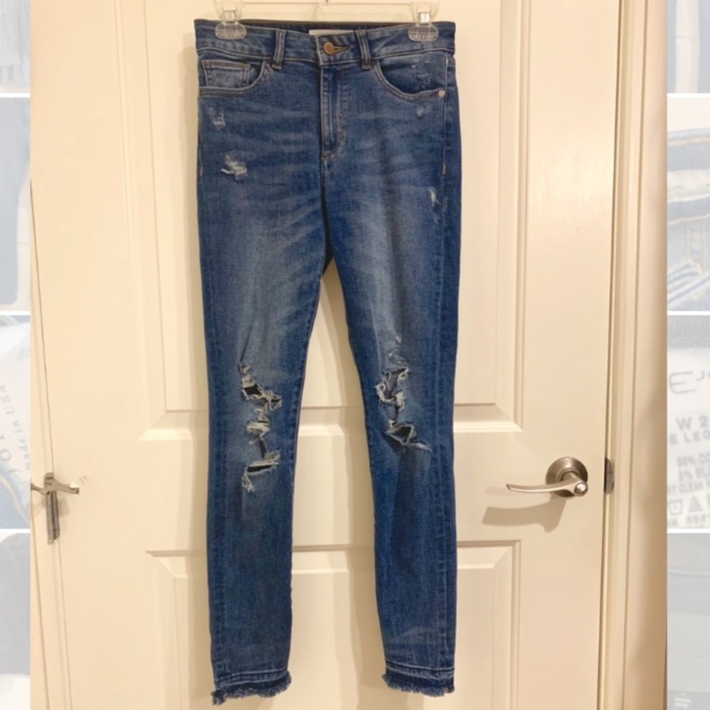 High rise distressed skinny jeans